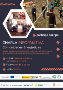 Cartel informativo para la charla de difusión sobre comunidades energéticas en La Codoñera